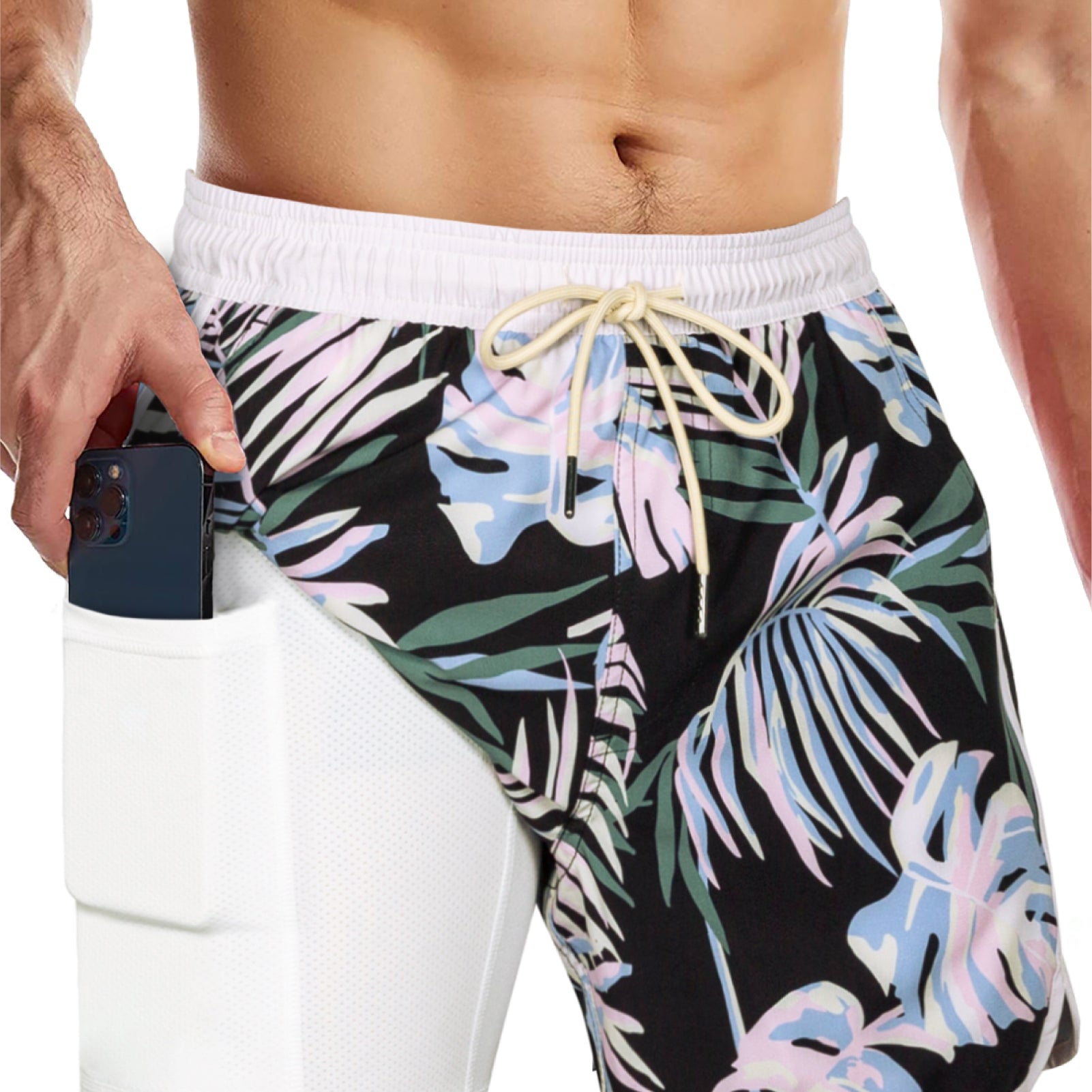 Men's 5 Inch Quick-Dry Board Shorts with Stretch Lining