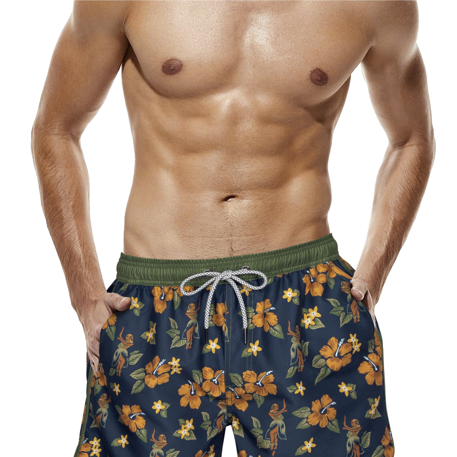Men‘s Inseam Vintage Swim Trunks With Mesh Lining