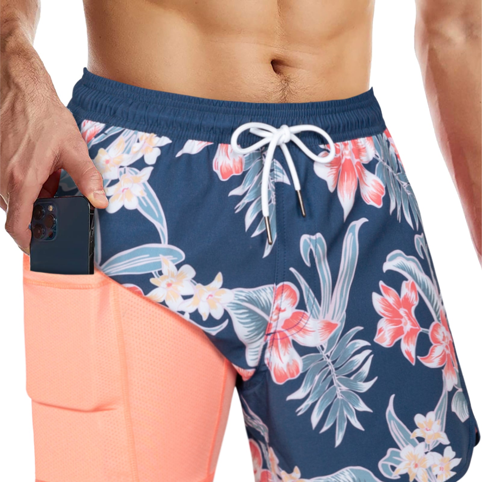 Men's 5 Inch Quick-Dry Board Shorts with Stretch Lining