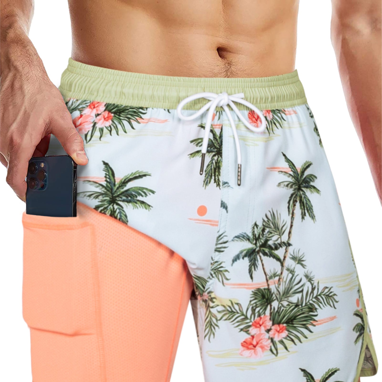 Men's 5 Inch Quick-Dry Board Shorts with Stretch Lining