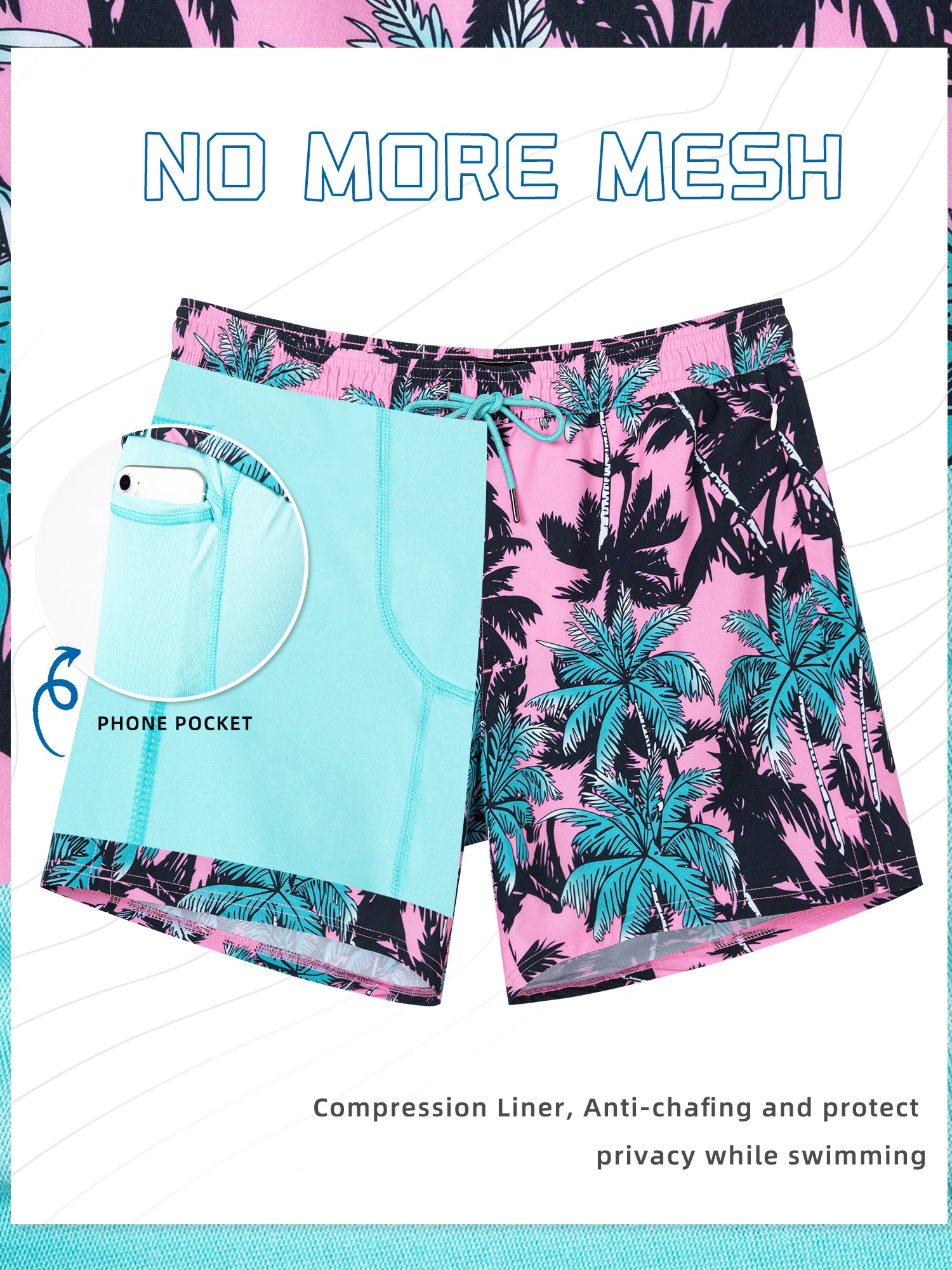 5.5 inch inseam men's swim shorts in navy blue quick-dry fabric