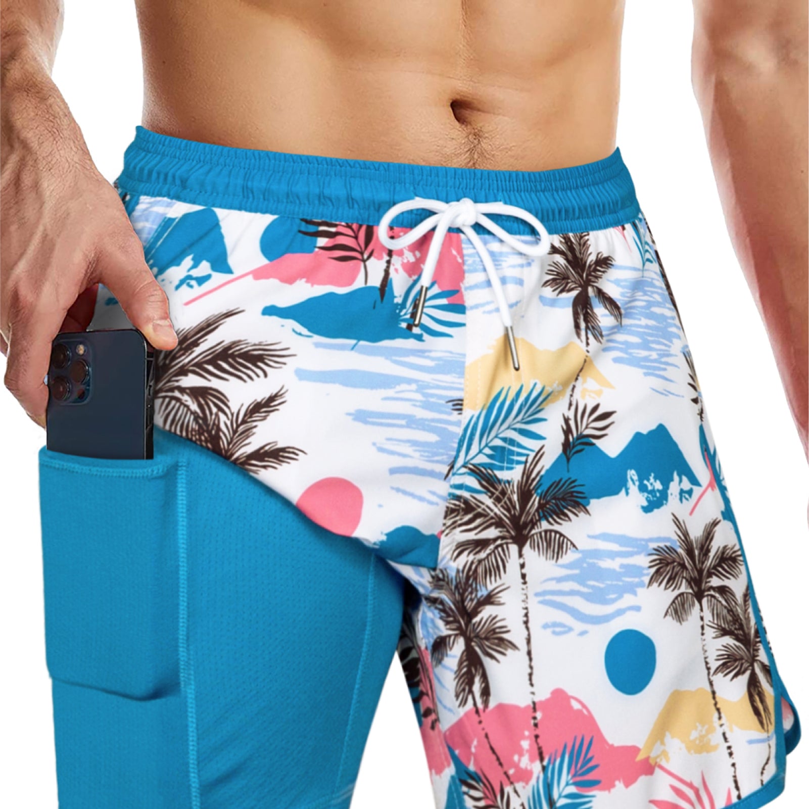 Men's 5 Inch Quick-Dry Board Shorts with Stretch Lining