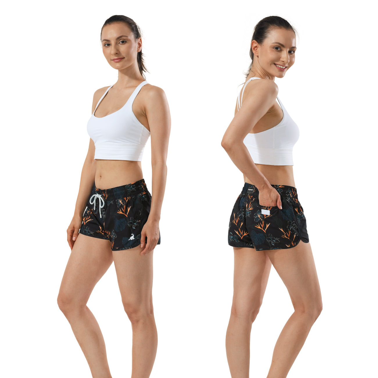 Fast-dry soft fit 2.5 inch inseam women's black surf shorts, ideal for paddle boarding and seaside vacations
