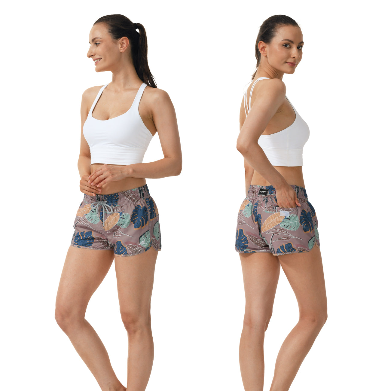 Grey 2.5 inch inseam women's beach shorts, quick-dry lightweight fabric perfect for active beach sports
