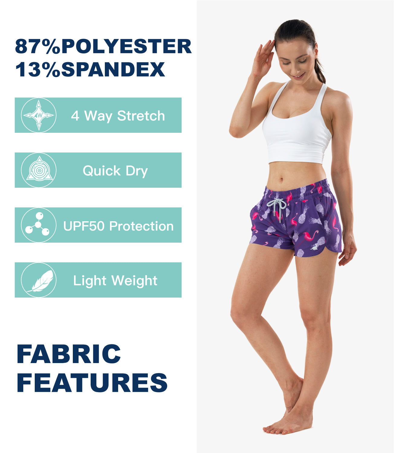 Womenโs athletic quick drying board shorts