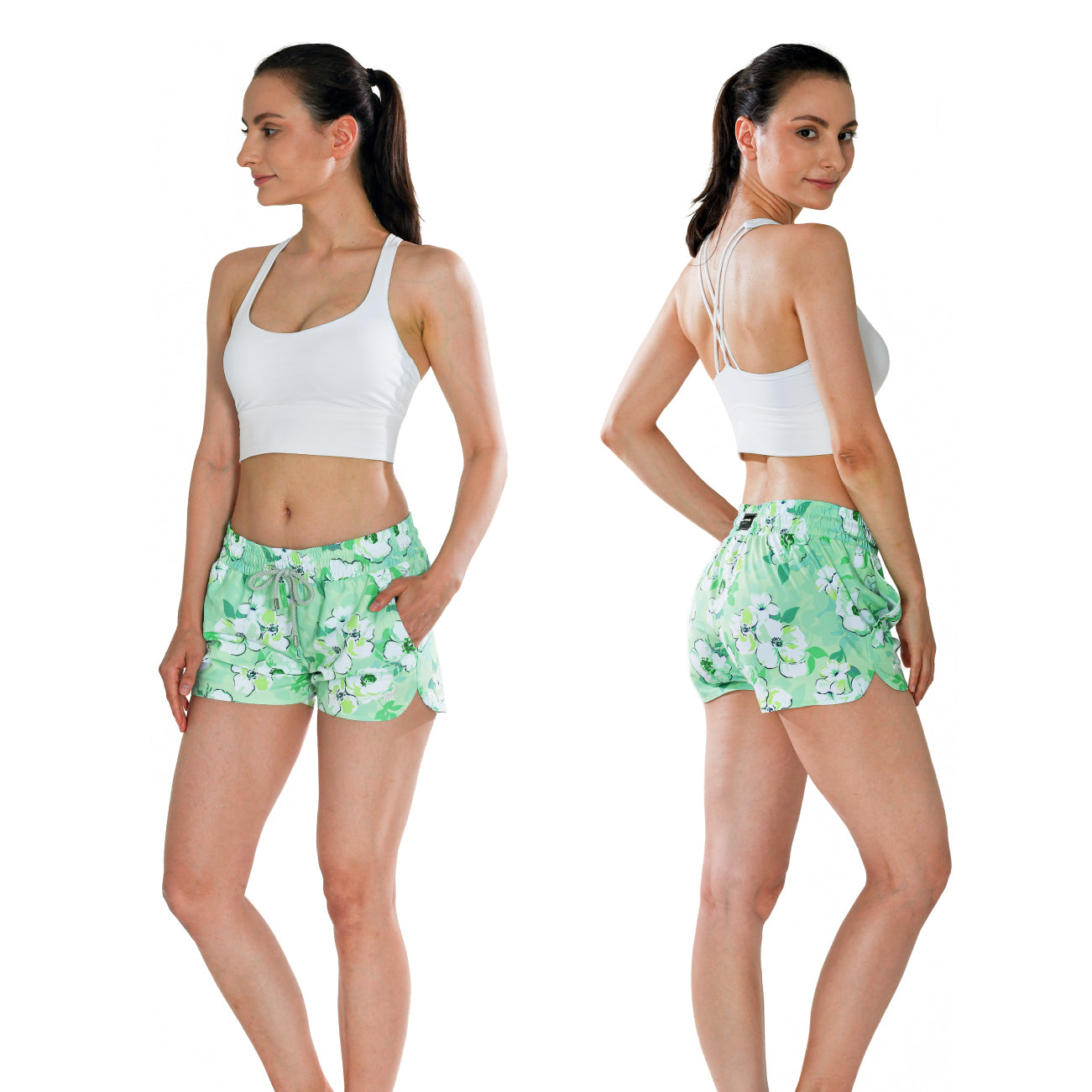 Short length 3.5 inch inseam swim shorts women