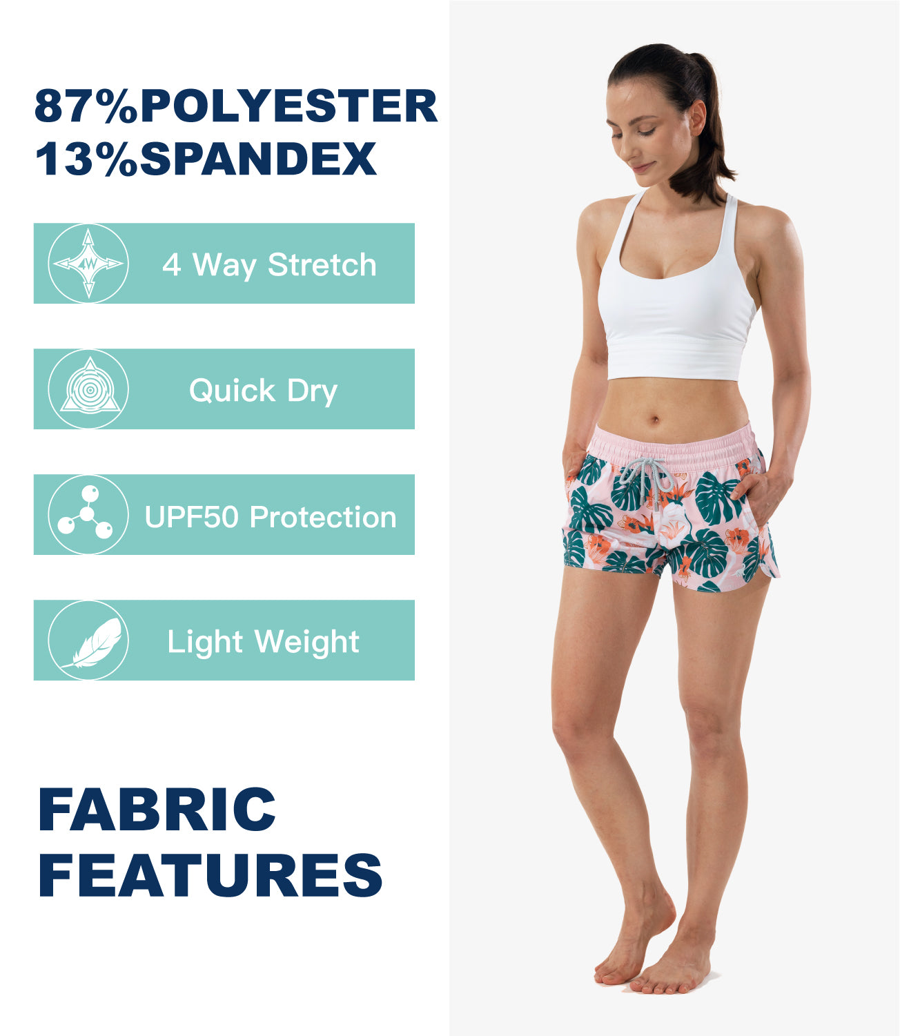 Womenโs stretch swim shorts with quick dry fabric