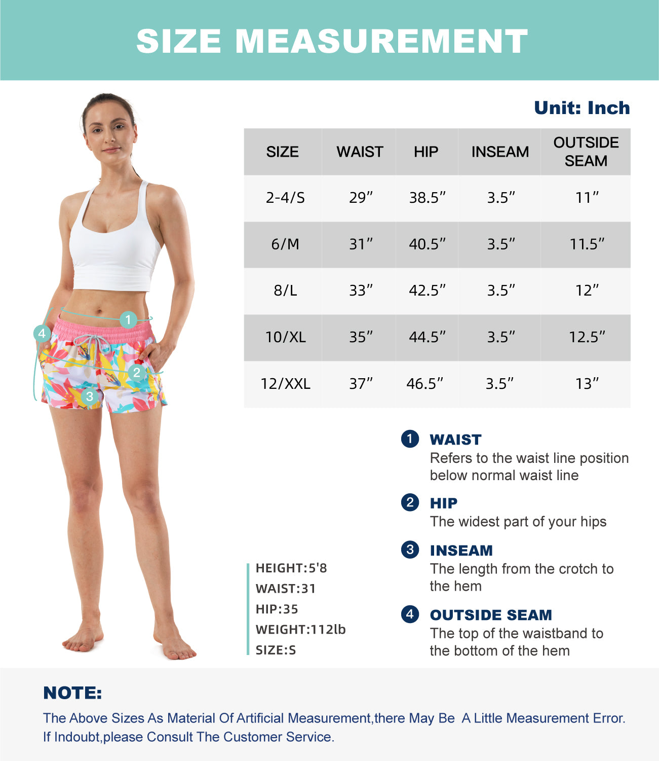 Womenโs stretch board shorts with quick dry fabric