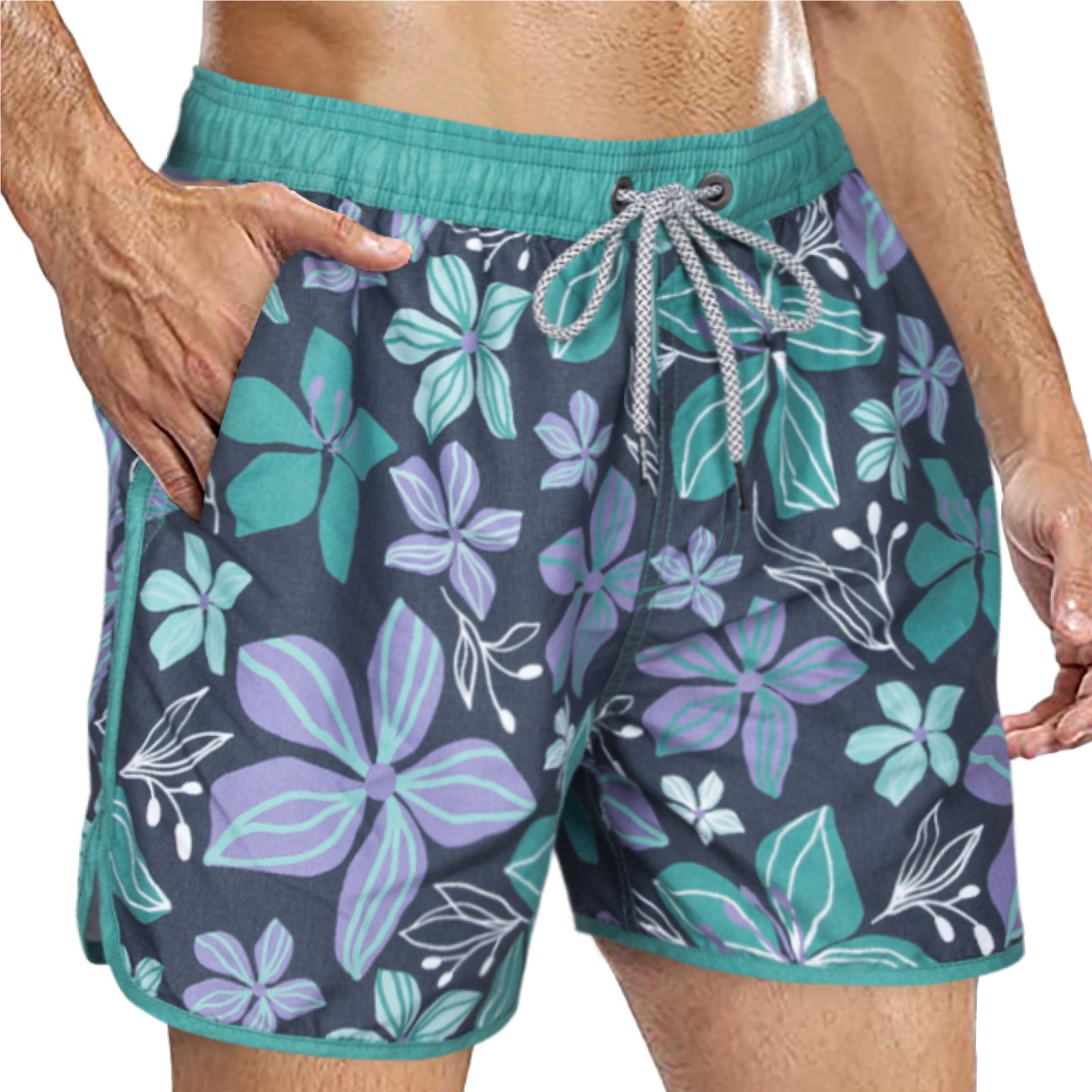 Men's Scollap Hem Mesh Lining Swim Trunks