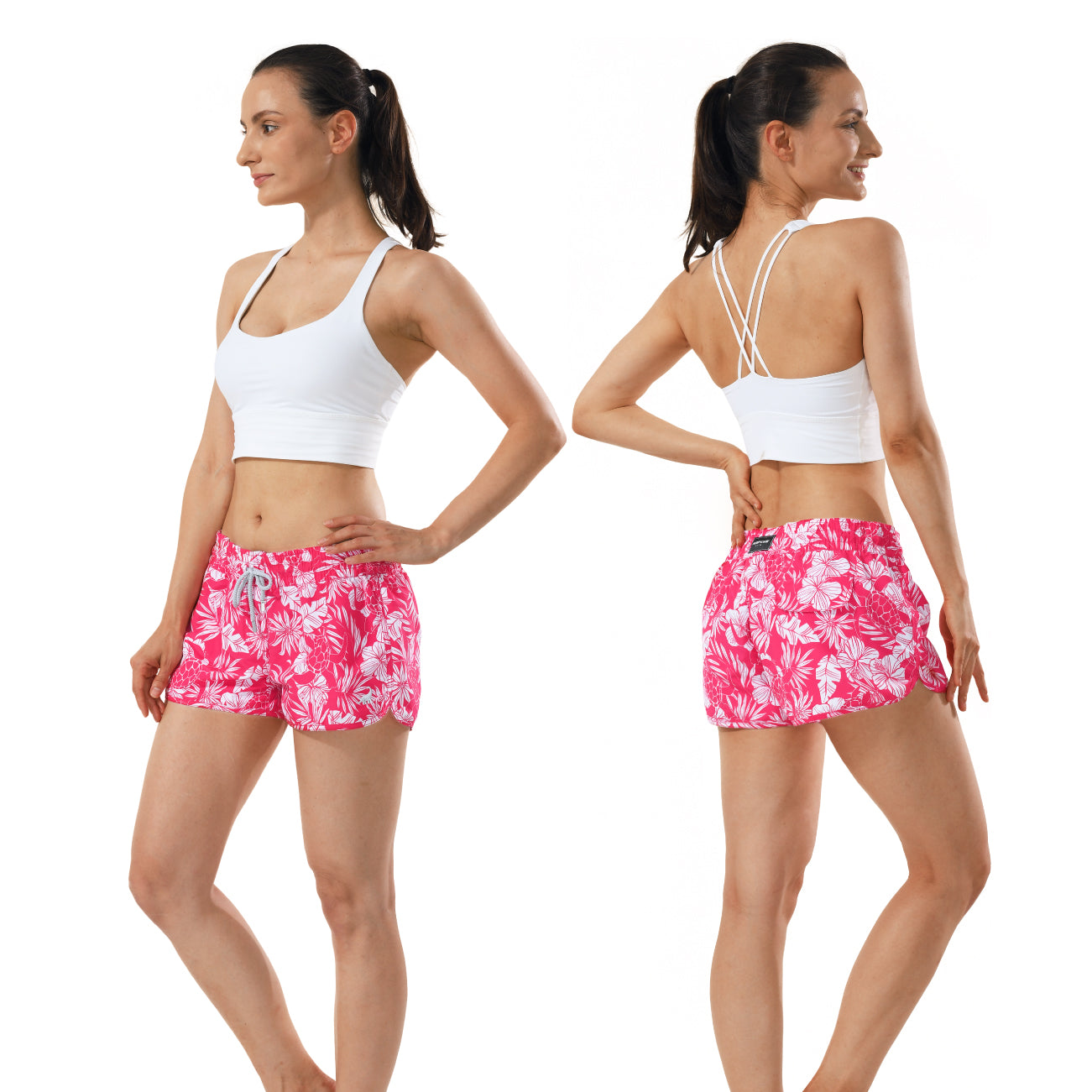 Quick-dry stretch 2.5 inch women's surf shorts in pink, perfect for swimming and paddle boarding