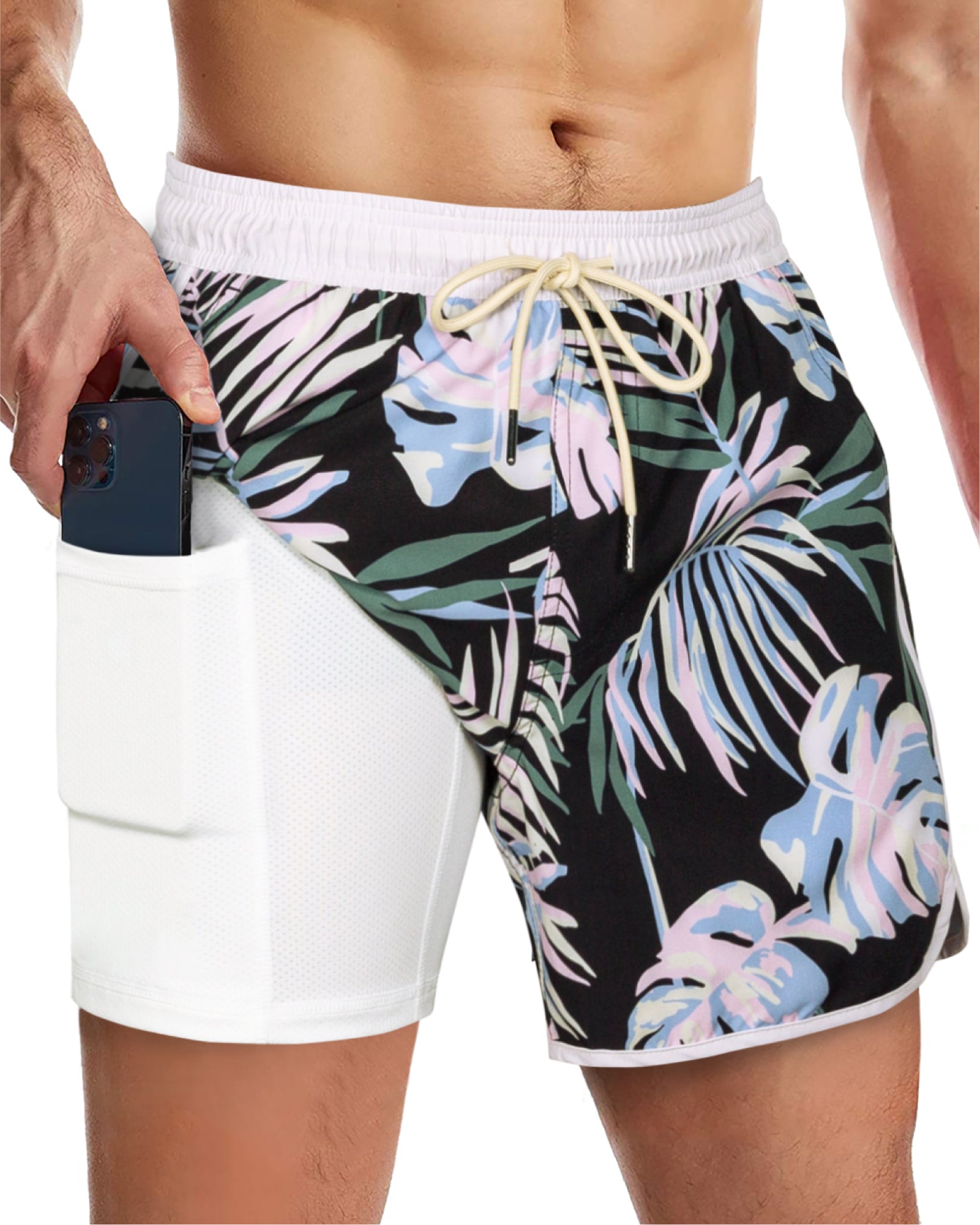 Men's 5 Inch Quick-Dry Board Shorts with Stretch Lining