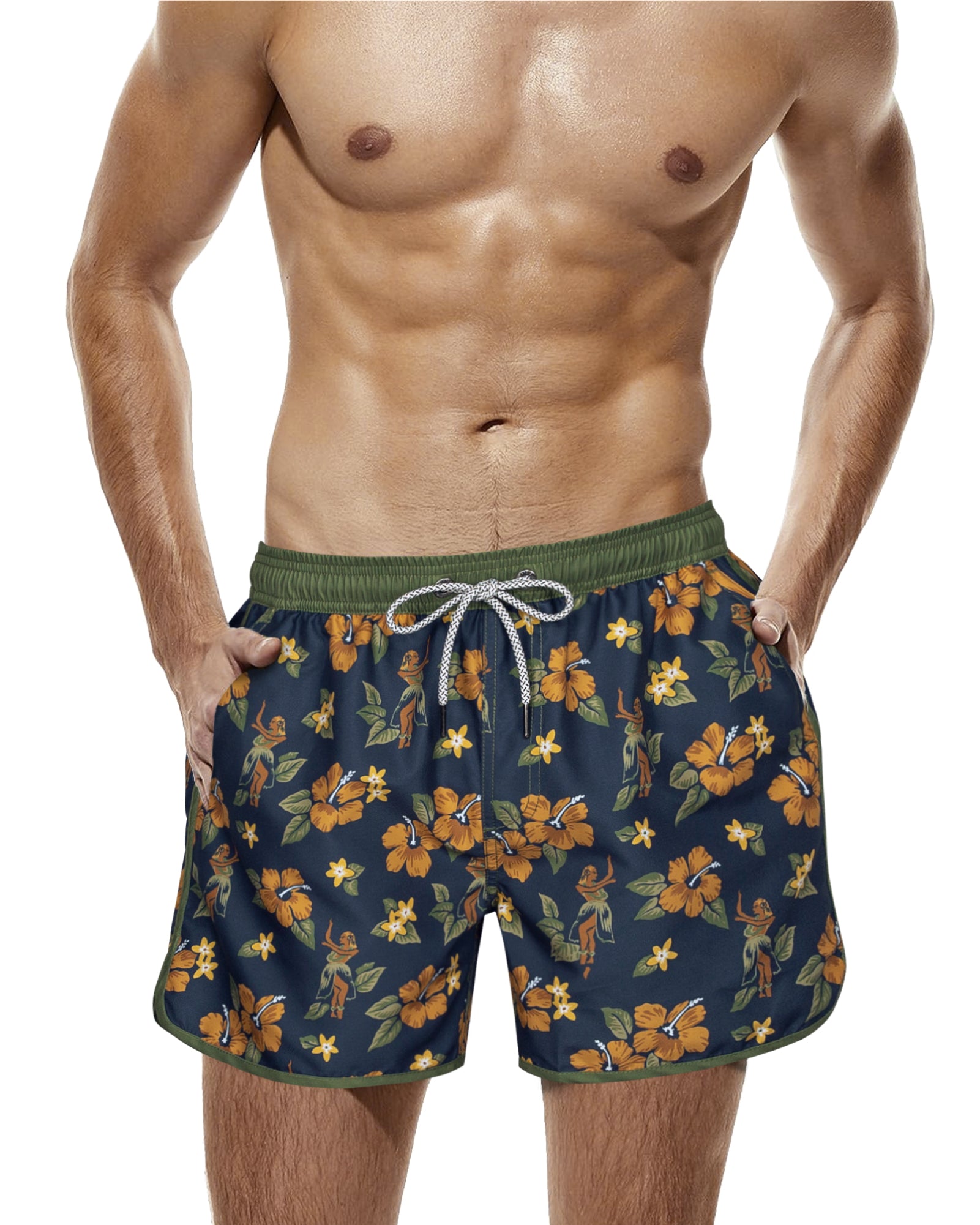 Men‘s Inseam Vintage Swim Trunks With Mesh Lining