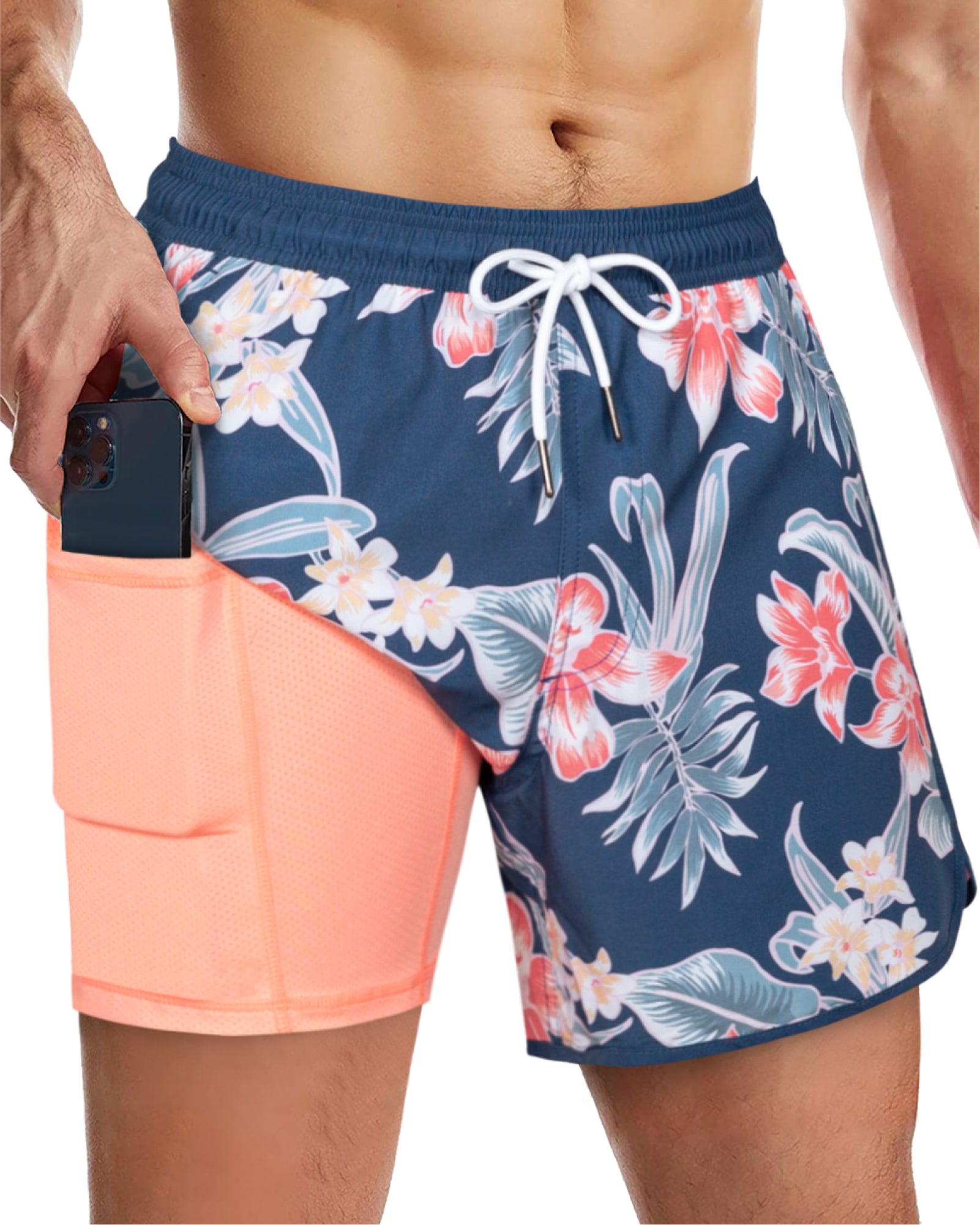 Men's 5 Inch Quick-Dry Board Shorts with Stretch Lining