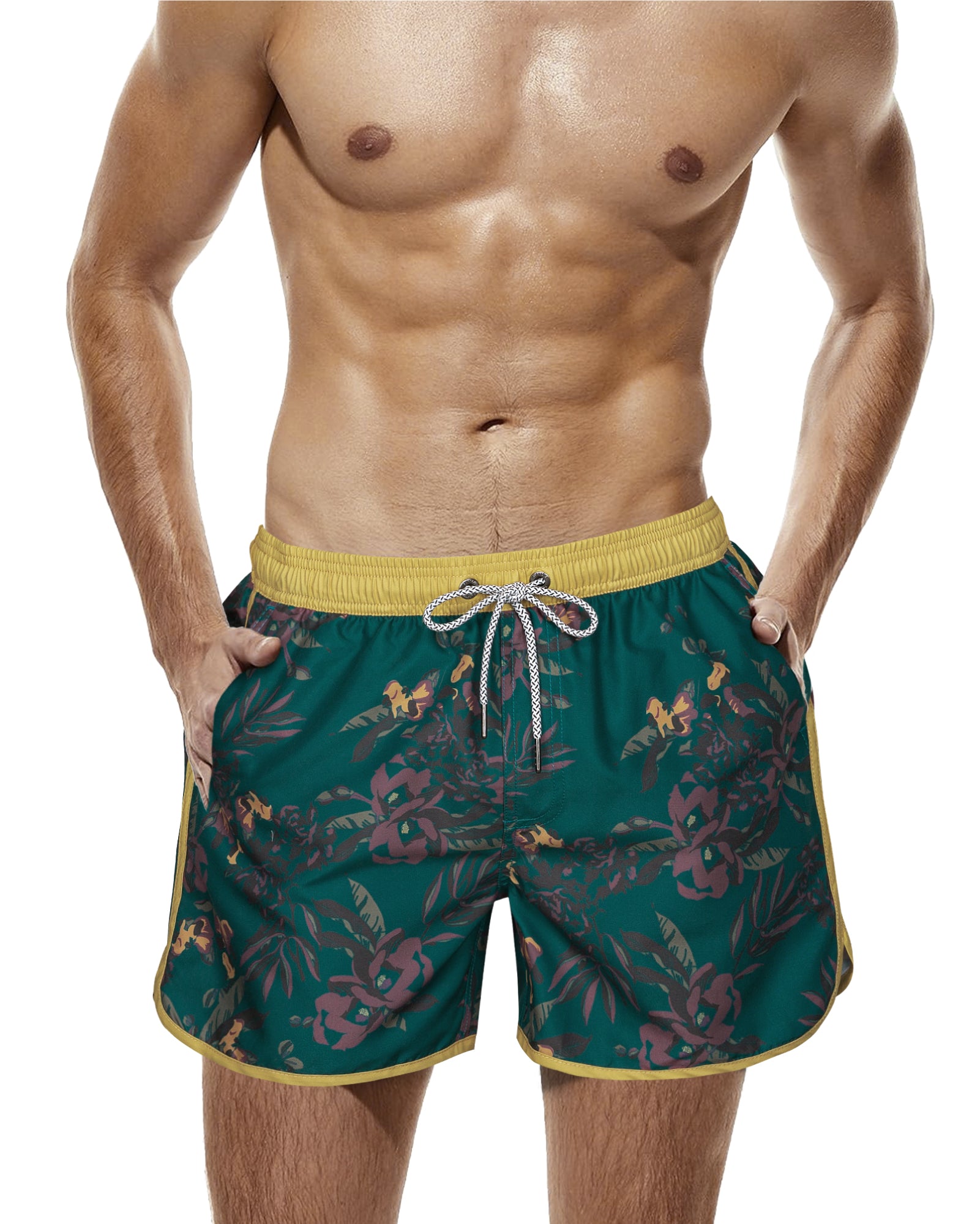 Men‘s Inseam Vintage Swim Trunks With Mesh Lining
