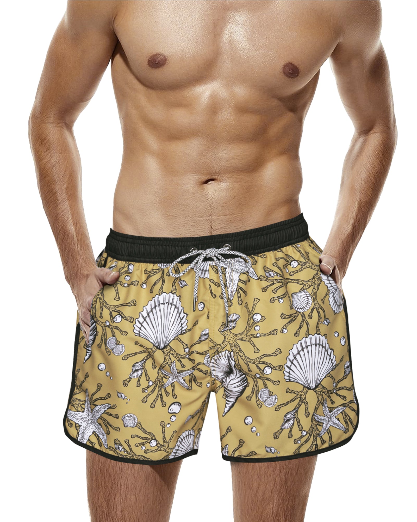 Men‘s Inseam Vintage Swim Trunks With Mesh Lining