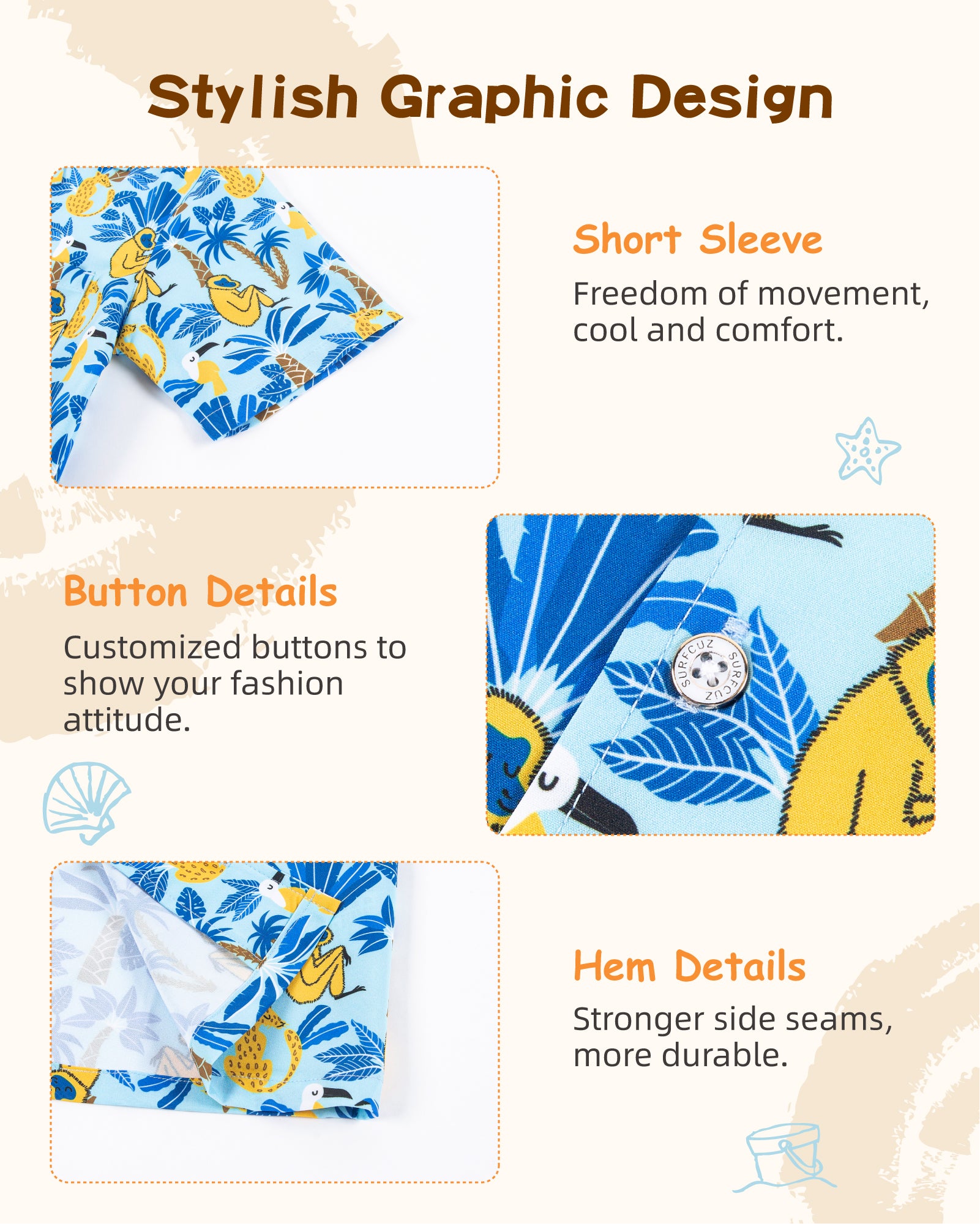 Soft comfortable fit kids' tropical shirt