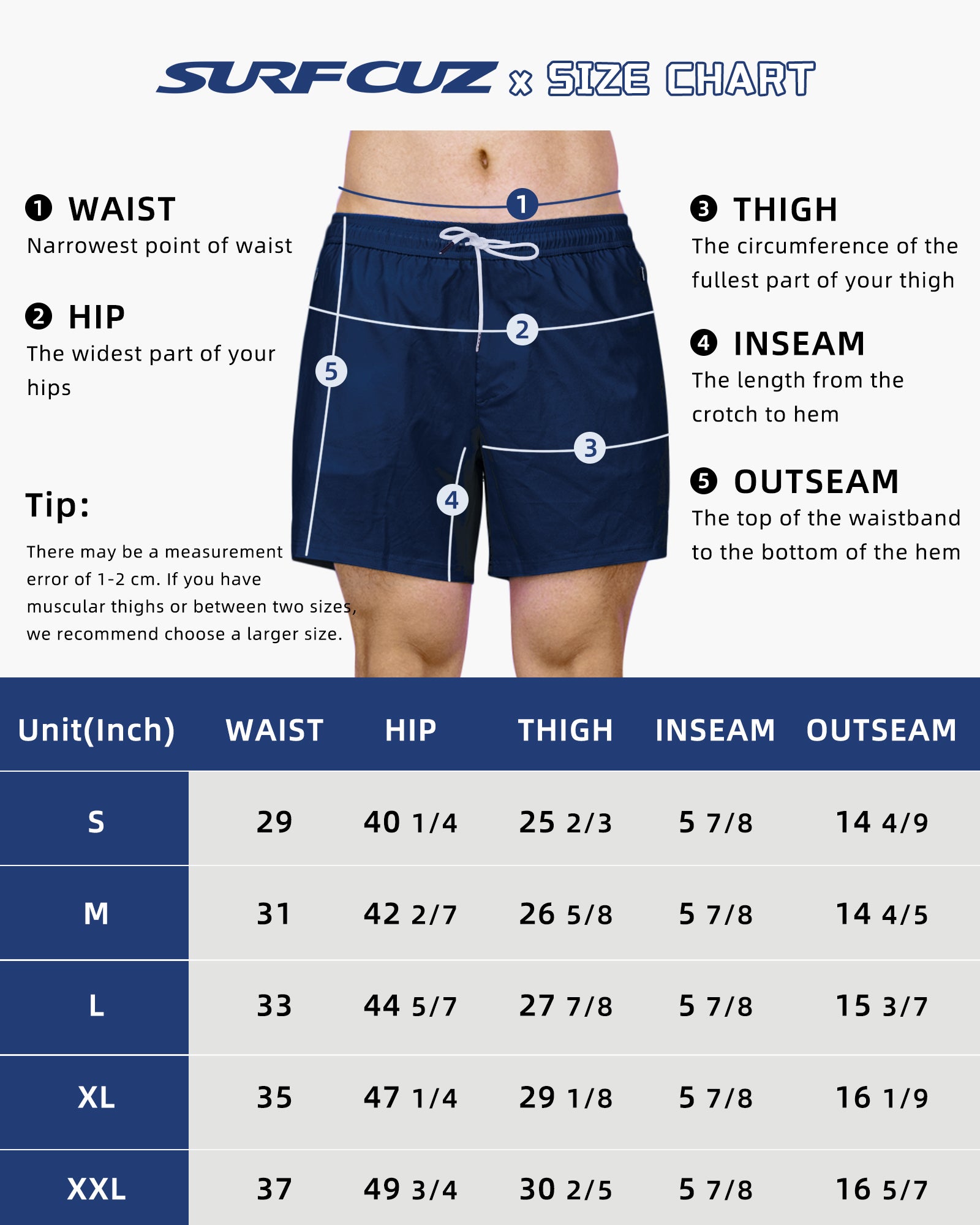 5.5 inch inseam swim shorts with side pockets size chart