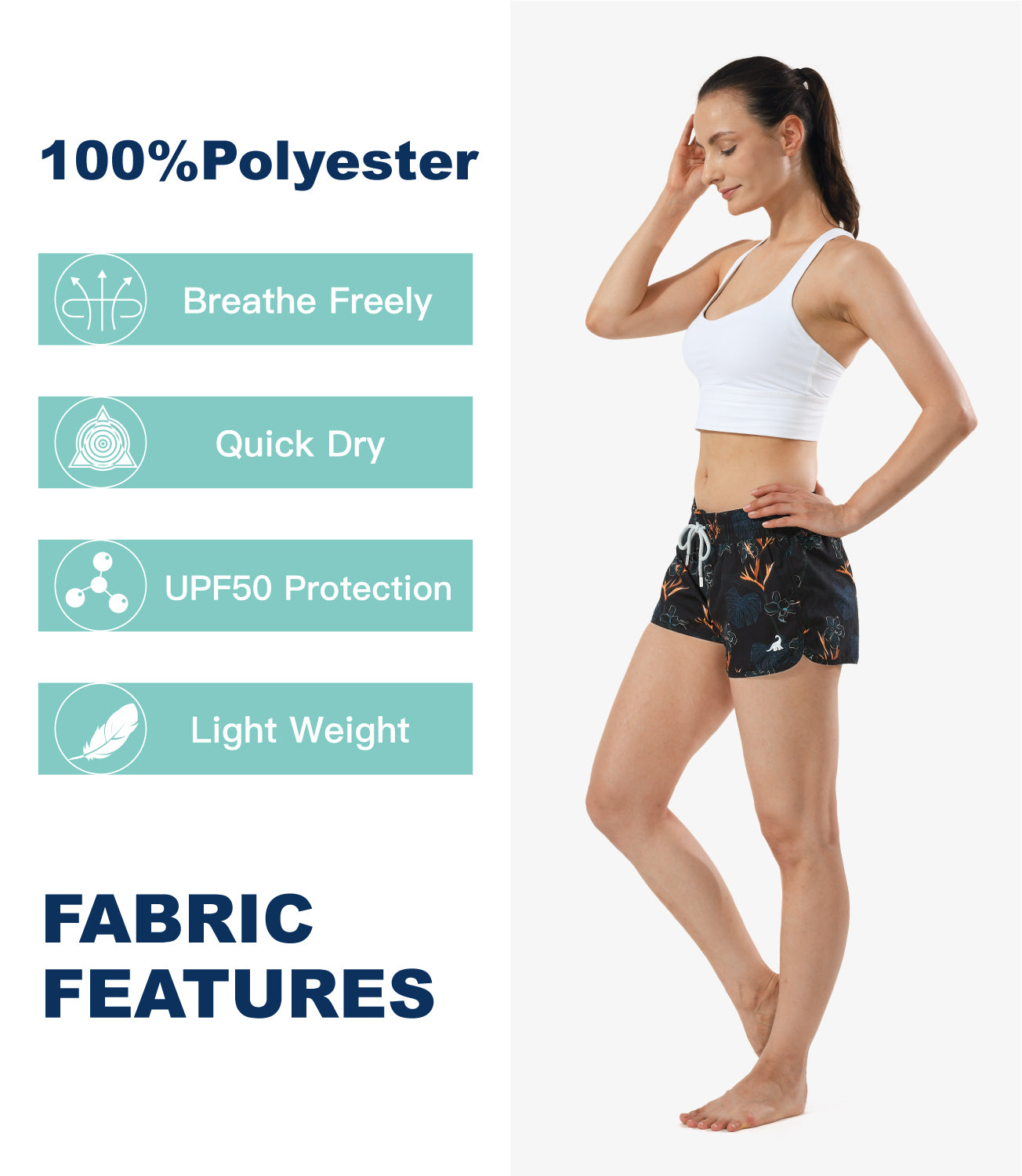 Floral 2.5 inch inseam women's beach shorts, quick-dry lightweight fabric perfect for summer beach vacations