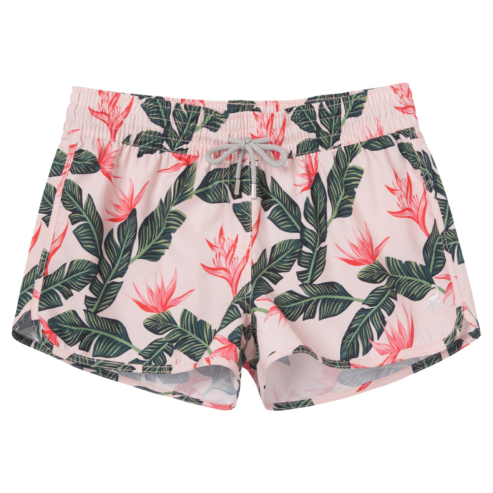 Stretchy lightweight 2.5 inch inseam women's green swim shorts, quick-dry design for active beach and sea days