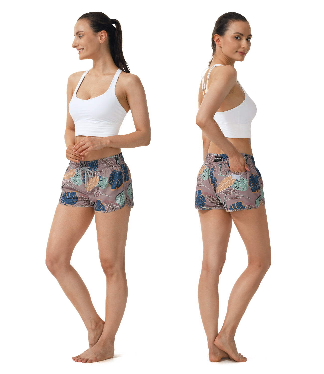 Grey 2.5 inch inseam women's beach shorts, quick-dry lightweight fabric perfect for active beach sports