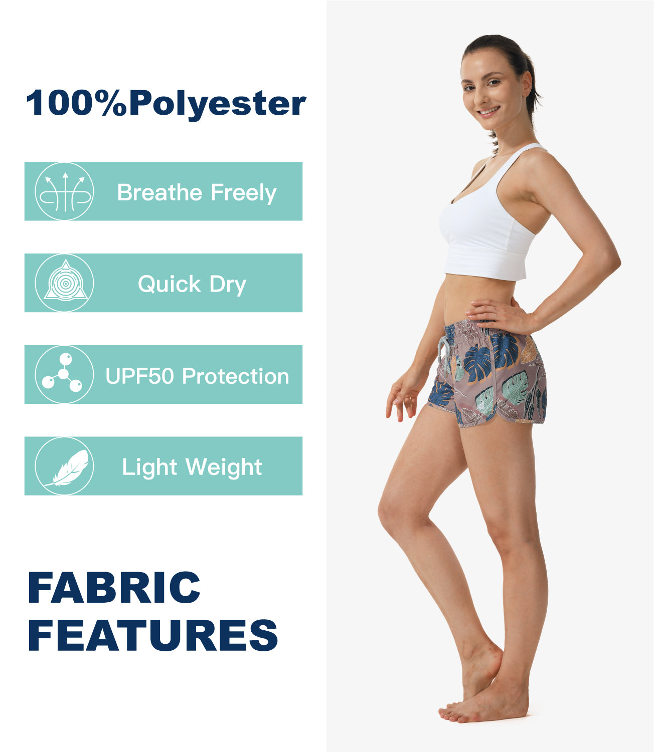 Grey 2.5 inch inseam women's surf shorts, stretchy quick-dry fabric for fashion-forward seaside wear