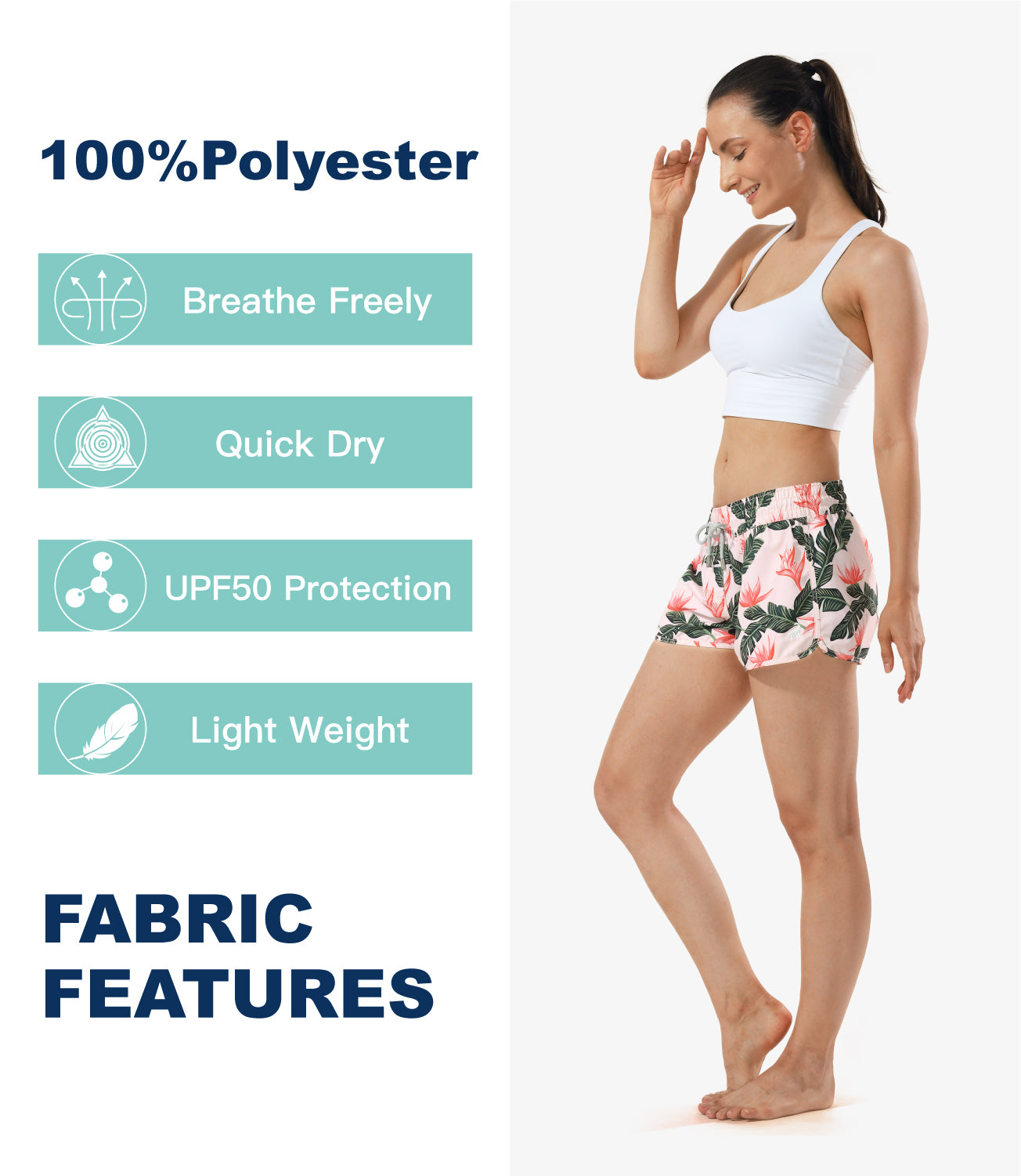 Lightweight fast-dry 2.5 inch inseam women's pink swim shorts, comfortable fit for swimming and fashion beach looks