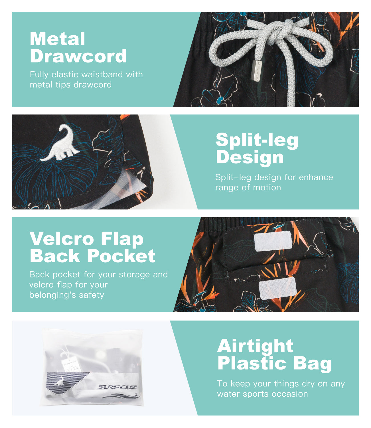 Tropical leaf print 2.5 inch inseam women's surf shorts, lightweight quick-dry material for beach adventures