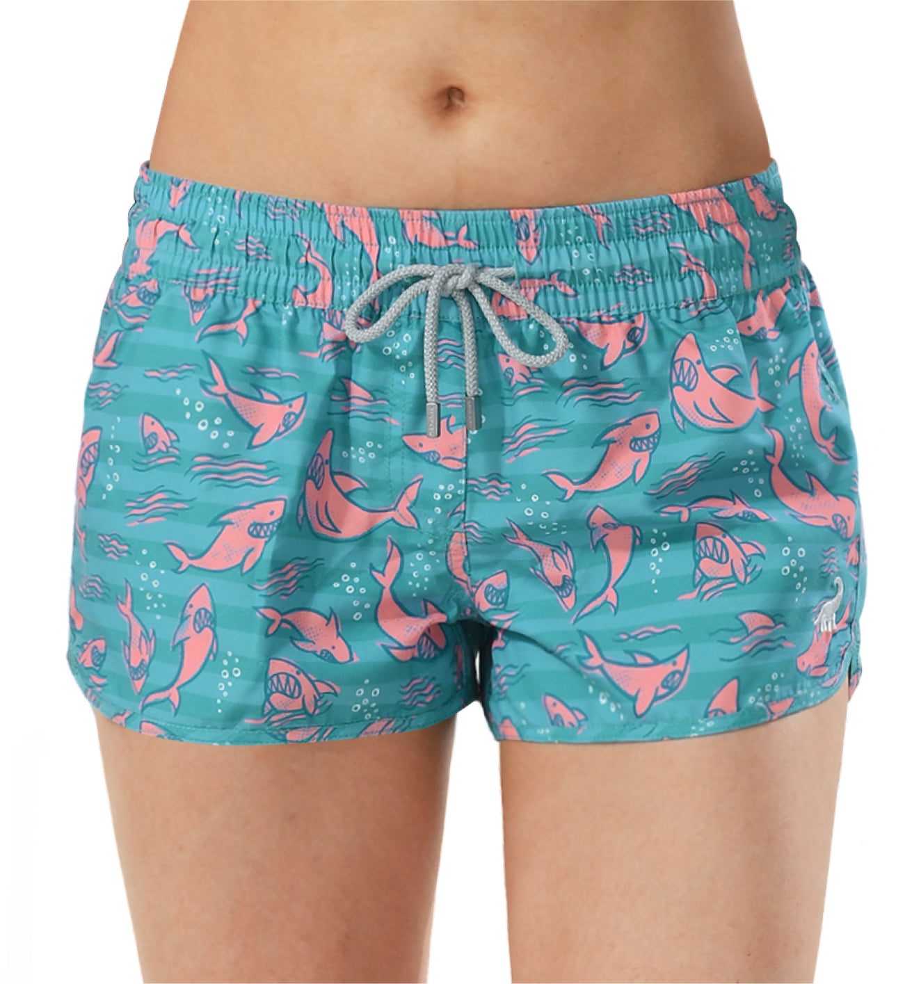 2.5 inch women's stretch board shorts in navy blue, quick-dry material with elastic waistband for beach activities