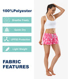 Lightweight 2.5 inch women's swim shorts with pink flower, elastic waist, quick-dry for beach fun