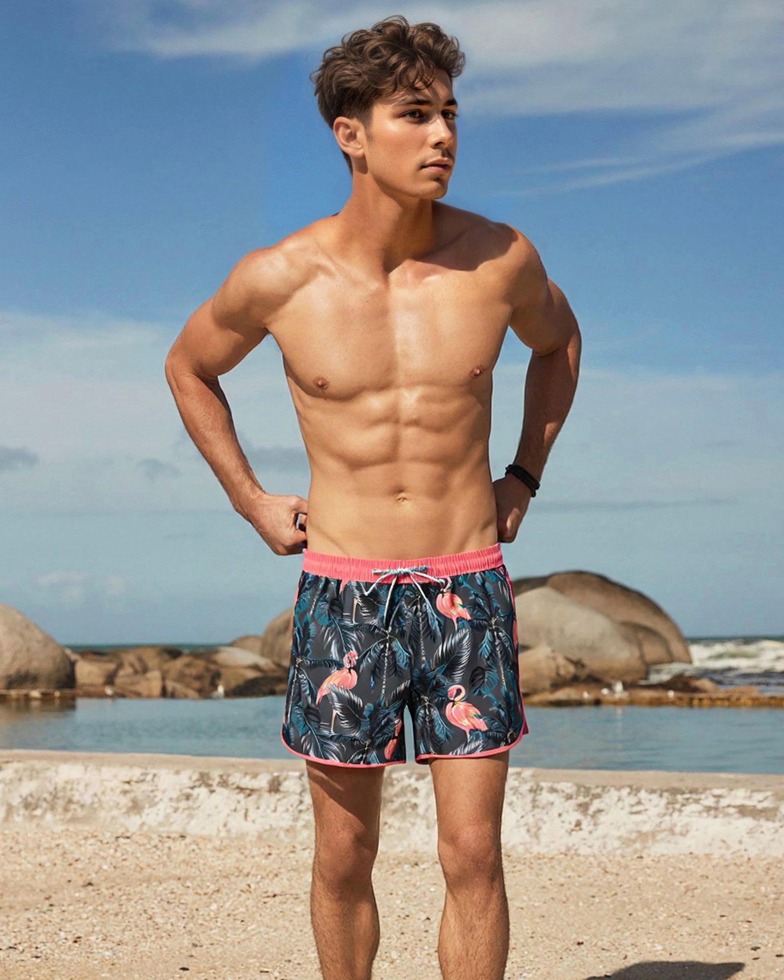 Men's Scollap Hem Mesh Lining Swim Trunks