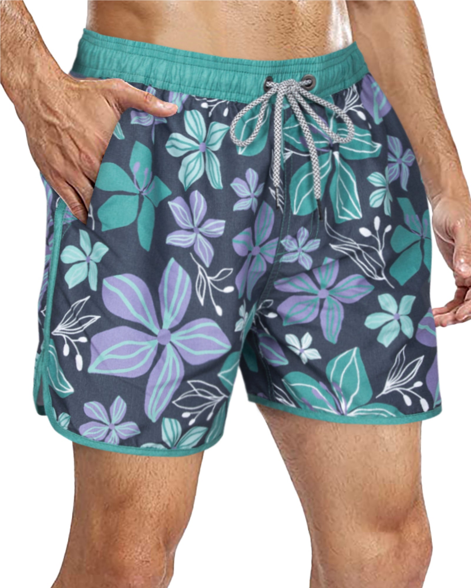 Men's Scollap Hem Mesh Lining Swim Trunks