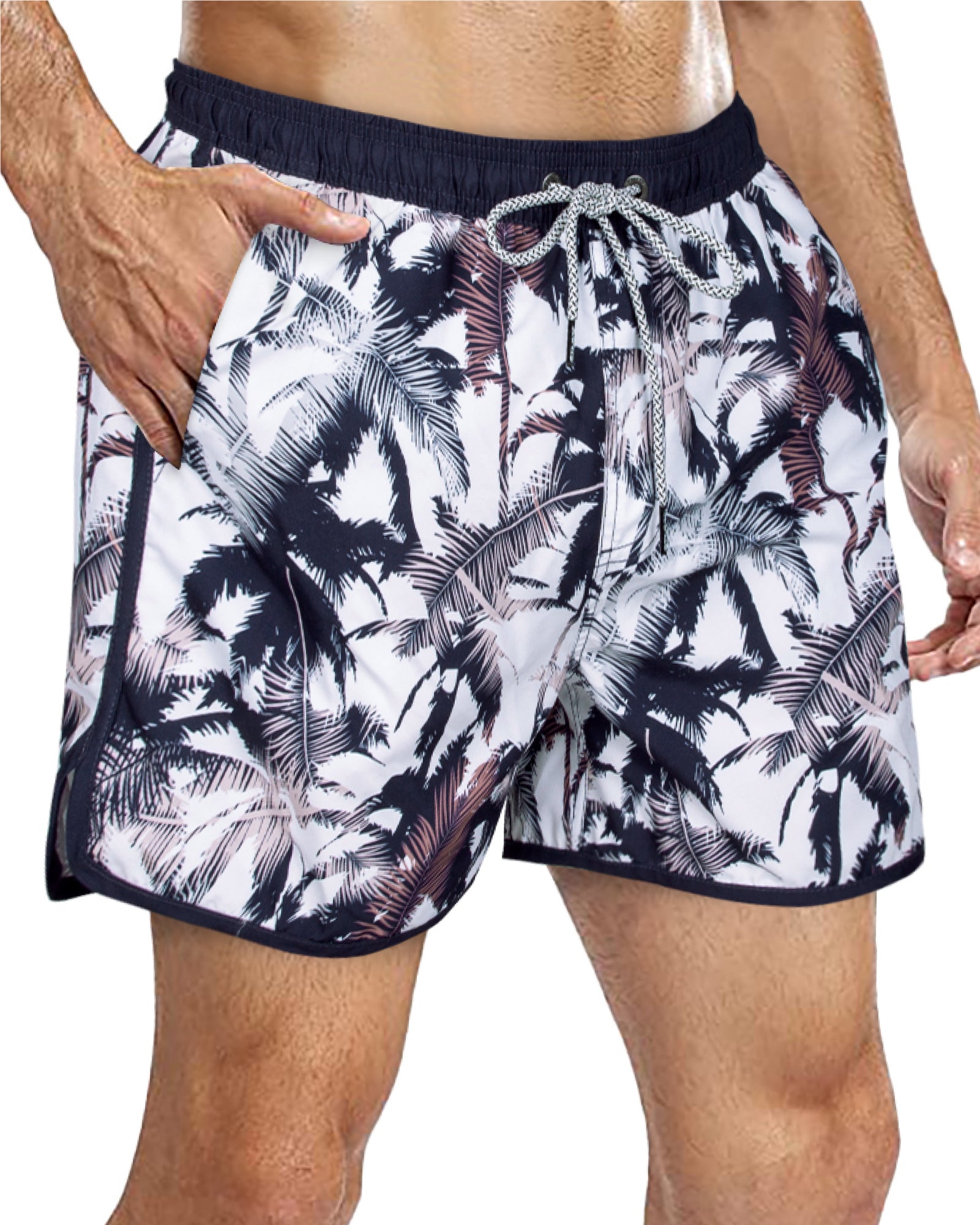 Mens Swim Trunks 5 Inch Swim Trunks Leaf Vintage with Mesh Lining – surfcuz