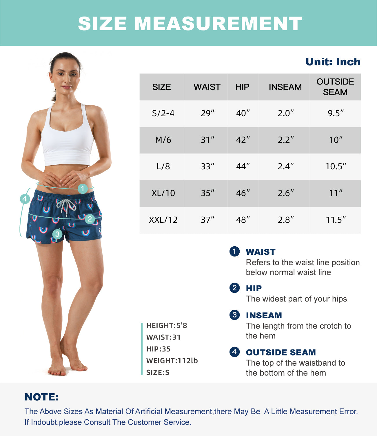 Women’s elastic waistband quick dry swim shorts