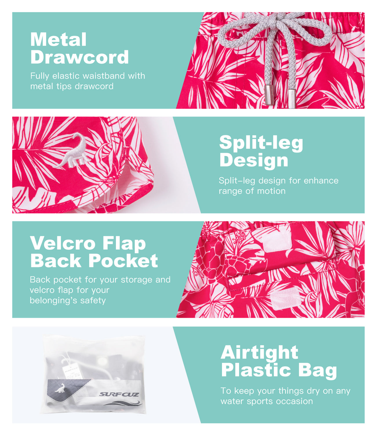 Quick-dry lightweight 2.5 inch women's board shorts, ideal for surfing and beach running