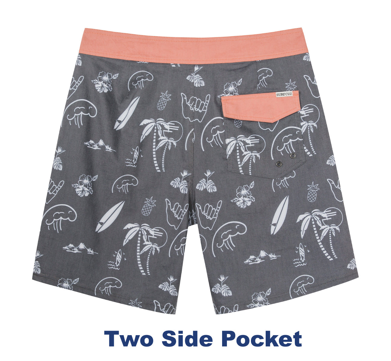 Men's 9 Surfing Print 2-way Stretch Side Pockets Board Shorts